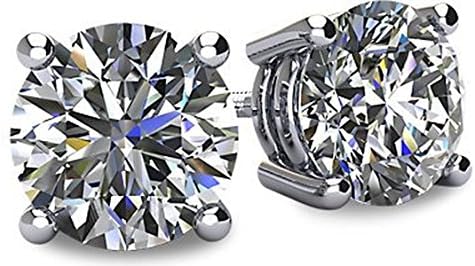 NANA 14k Gold Post & Sterling Silver 4 Prong Swarovski Pure Brilliance CZ Stud Earrings CZ 1.0 to 8.0ctw