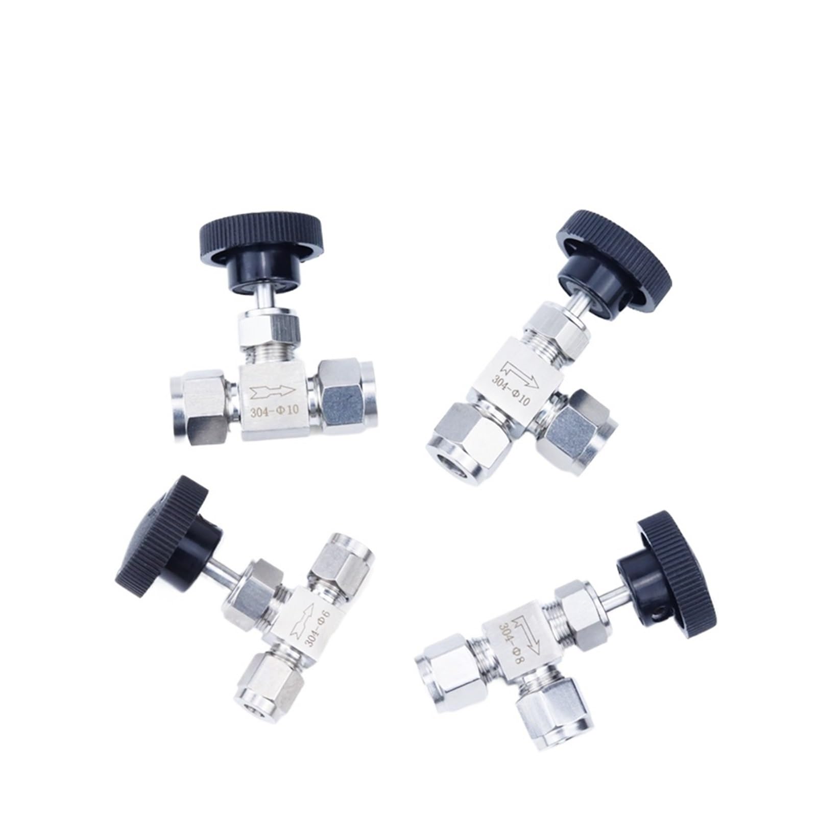 Válvula de aguja recta de 8mm en acero inoxidable 304 con control de flujo ajustable