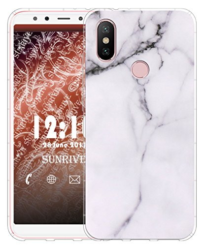 Sunrive Funda para Xiaomi Mi A2 5,99 Pulgadas, Silicona Slim Fit Gel Transparente Carcasa Case Bumper de Impactos y Anti-Arañazos Cojín de Aire Espalda Cover(TPU Mármol Blanco)