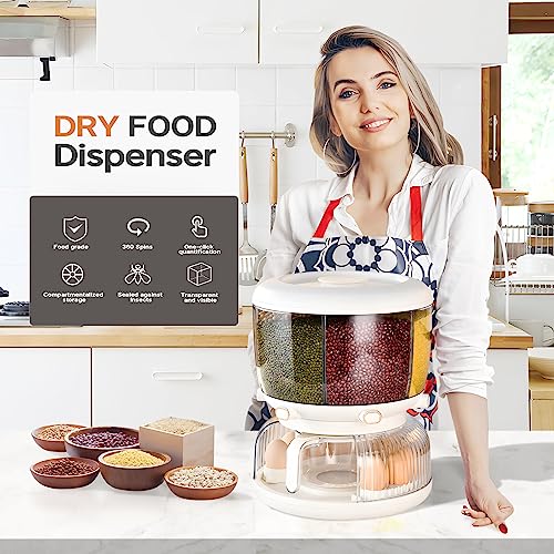 Large 360° Rotating Grain Dispenser, Rice Dispenser, Rotating Kitchen Storage Containers Food Dispenser, Grain and Rise Storage Container for Lentils, Small Beans, Barley, Oat rice, Millets