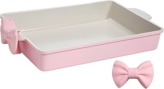 Deluxe Roasting Pan Set, Heavy Duty Nonstick Bakeware with Silicone Handle Grips, 13"x9", Pink