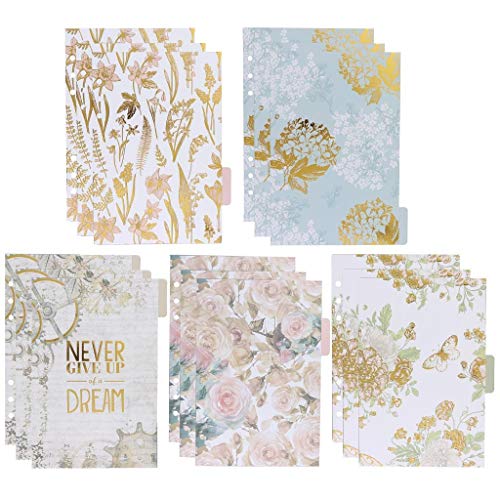 Xgood 15 Pieces Binder Index Dividers 5 Patterns A5 Page Tab Insertable Indexing Cards Binder Index Page 6 Rings Planner Cards for Notebook Diary Home Office Daily Uses,Brown