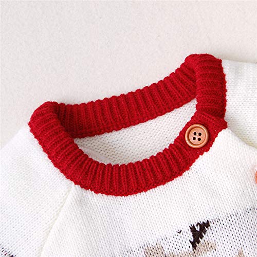Odot Baby Sweater Romper Kerst Jumpsuits, Gebreide Baby Lange Mouw Kleding Rendier Patroon Outfit voor Pasgeboren Baby Jongen Meisje (80, Rood) - Afbeelding 5