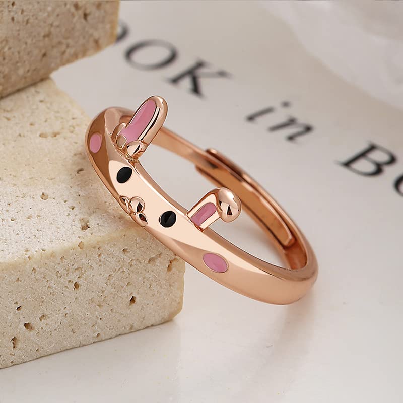 Cute Rabbit Sterling Silver Ring for Women Minimalist Bunny Adjustable Finger Band Open Statement Ring Engagement Eternity Rings Promise Ring Dainty Jewelry Gifts4