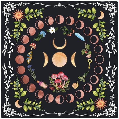 CREATCABIN Tapis D'Autel Lunaire en Velours pour Cartes de Tarot Tapisserie Carrée Décoration Murale pour Divinations Lecture Rituelle Wicca 50x50cm