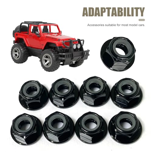Dogary 8 PCS Flange M4 Lock Nuts, Aluminum Alloy Nylon Insert Self-Tightening Nuts, Wheel Hardware for Axial HPI TLR ECX Model RC Car Vehicles Replacement Parts (Black) - Thumbnail 5