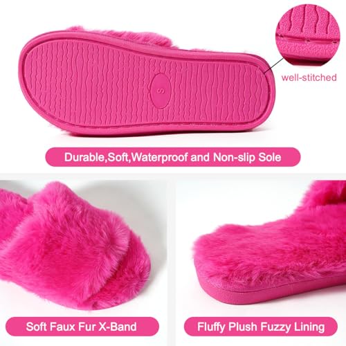 Yonge & Finch Women's X-Band Cozy Fuzzy Memory Foam House Slippers Indoor Outdoor Slippers Open Tole,All Seasons3