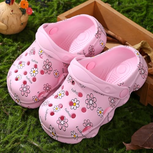 Image of Toddler Clogs for Girls Lightweight Kid Garden Clogs Breathable Slip-on Slides Sandals Slippers Children's Beach Water Shoes (xiaohua Fen, 25)