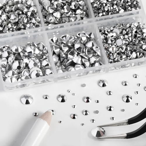 Image of Beadsland 8300PCS Flatback Rhinestones, Silver Rhinestone Nail Gems Round Crystal Rhinestones for Crafts, Mixed 10 Sizes with Wax Pencil and Tweezer Kit, SS3-SS30, Silver Hematite | Crystal Rhinestone Round, for Crafts Nails,With Wax Pencil and Tweezers Kit, SS3-SS30