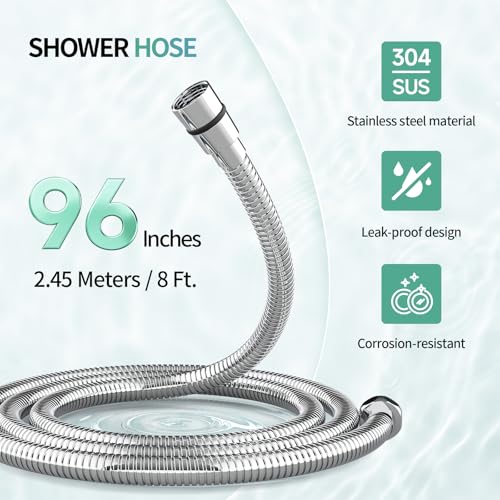 Image of SR SUN RISE Flexible 304 Stainless Steel Shower Hose, 96 Inch, Chrome