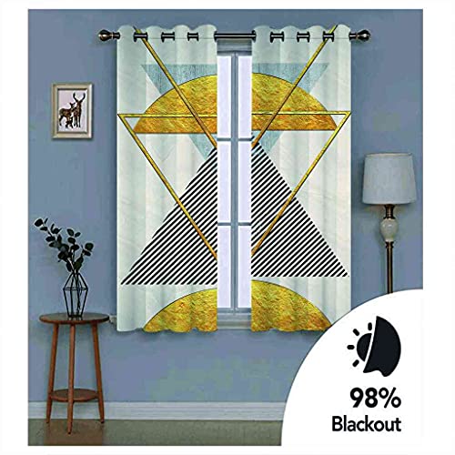 Rideaux salon chic occultants à œillets avec triangles d'or géométriques - 6