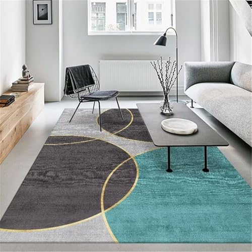 Tapis de salon géométrique 120x200 cm bleu et noir moderne pour intérieur