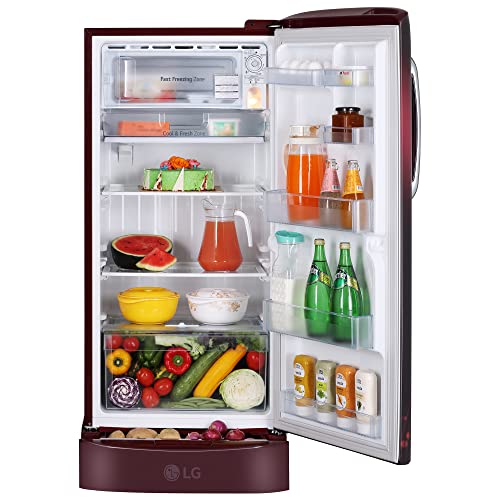 Image of LG 215 L 3 Star Direct-Cool Single Door Refrigerator Appliance (GL-D221ASVD, Scarlet Victoria, Base Stand with drawer, 2022 Model)