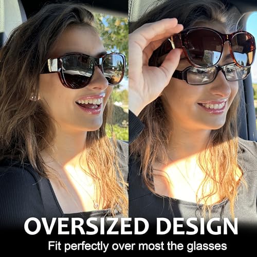 Xfeel Trendy Sunglasses Over Glasses Women, Oversized Sun Glasses Women with UV Protection Over Prescription Eyeglasses2
