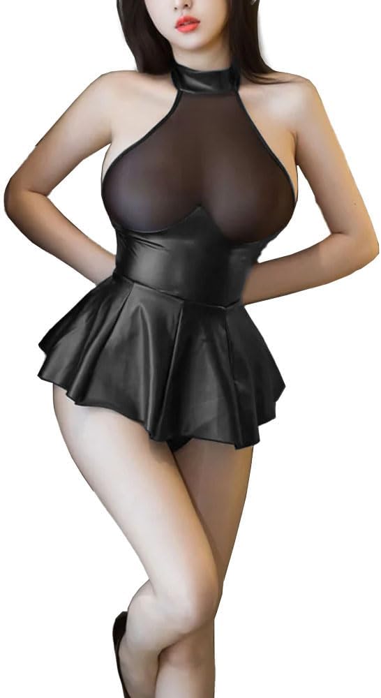 sexy fetish clothing Amazon.com: Fetish Queen Women's Summer Erotic See Through Halter Dress PU  Leather Mock Neck Sleeveless Ruffled Hem Outfits (Small,Black,Small):  Clothing, Shoes & Jewelry