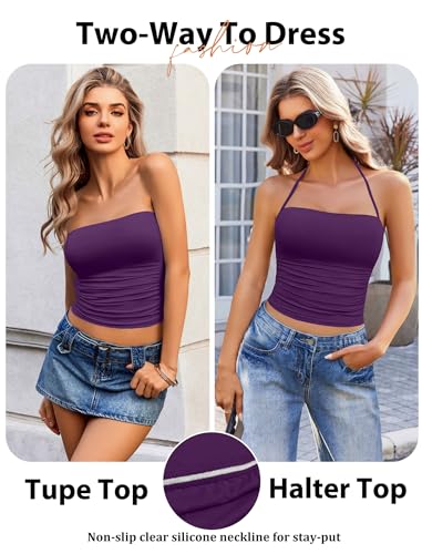 Image of Avidlove Halter Tops for Women Going Out Double Lined Sexy Crop Tank Top Ruched Slim Fit Cami Y2K Outfits Womens Summer Tops