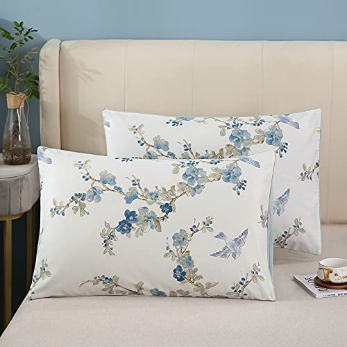 Styho 100% Egyptian Cotton Floral Printed Pillow Cases 2 Pack Standard Size Pillow Cover for Hair and Skin(Aqua blue,50 x 75cm) - Image 2