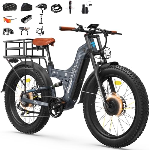 Image of FREESKY Dual Motor 40MPH 120Mile 240NM LG Cells Electric Bike for Adults | 4000W 48V30Ah AWD Mountain Ebike,26 inch Fat Tire,Full Suspension,Hydraulic Brakes,UL2849 by TUV,Off-Road & Commuter & Hunting