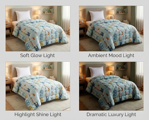 Image of VAS COLLECTIONS 180 GSM Microfiber Reversible AC Comforter | Kids Printed Winter Quilt /Duvet for Single Bed | Soft Warm Cozy Blanket | Size 58 x 86 Inches (147 x 218 cm) (Kid Bus Print)