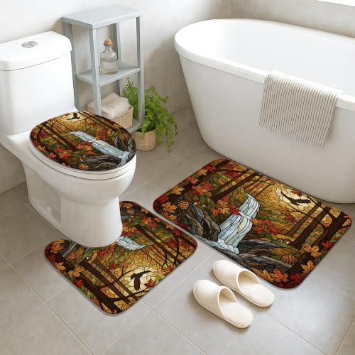 Rideau de douche cascade d'automne orange en tissu lavable 183x183 cm