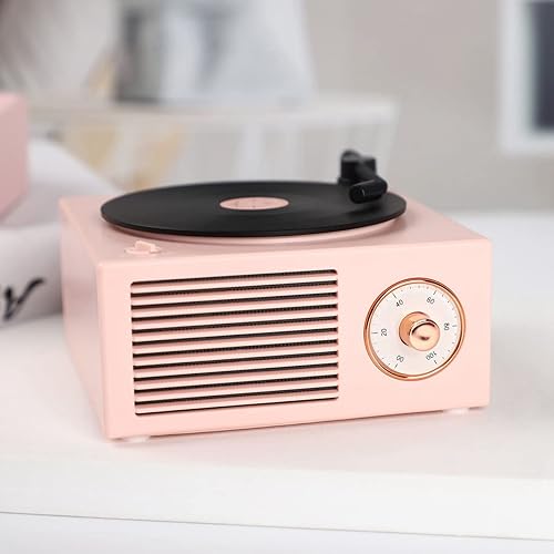 Miniatura 3 de Altavoz Bluetooth de estilo clásico clásico reproductor de discos de vinilo rosa sonido estéreo portátil lindo regalo para niñas mejora de graves