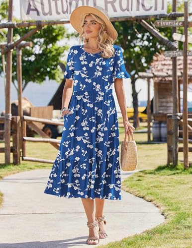 Image of Zeagoo Womens Summer Dresses 2026 Casual Midi Dress Flowy Sundress Ruffle Short Sleeve Tiered Dresses A Line Boho Dress