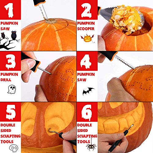 Pumpkin Carving Kit, 24 PCS Pumpkin Carving Kit Knife Tools for Adults with 10 Stencils Patterns, Professional Heavy… - Image 4