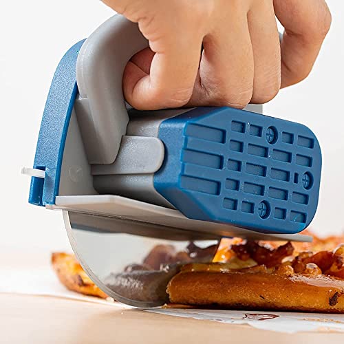 Image of P-Plus International Pizza Cutter and Serving Turner - Pizza Serving Turner - Pizza Cutter Tool - Pizza Spatula - Pizza Cutter Wheel (Set of 2, Pizza Cutter - Blue)