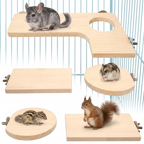 FTISSLY Lot de 5 Plateformes en Bois pour Cage – L 27x19cm avec Trou + 2 Rectangles 15x8cm + 2...