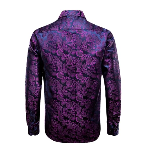 Mens Silk Paisley Dress Shirt Casual Button Down Shirt Long Sleeve Western Floral Shirts Wedding Party Holiday4