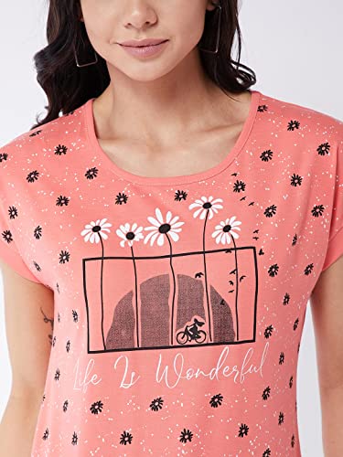 Image of Modeve Women Printed Cotton Blend Half Sleeve Round Neck T-Shirt for Summer