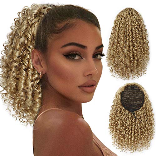 Stamped Glorious Curly Drawstring Short Ponytail Clip in Afro Hair Extensions Ponytail Hair Piece for African American Women with 2 Clips (22#)