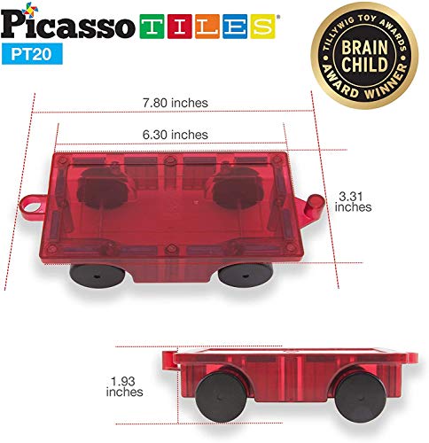 Picassotiles 2 Piece Car Truck Construction Kit Toy Set Vehicle Educational Magnet Building Tile Magnetic Blocks Puzzle Magnets Toys With Re-Enforced Hitch And Long Bed For Girls Boys Toddler Ages 3+ #TOP2