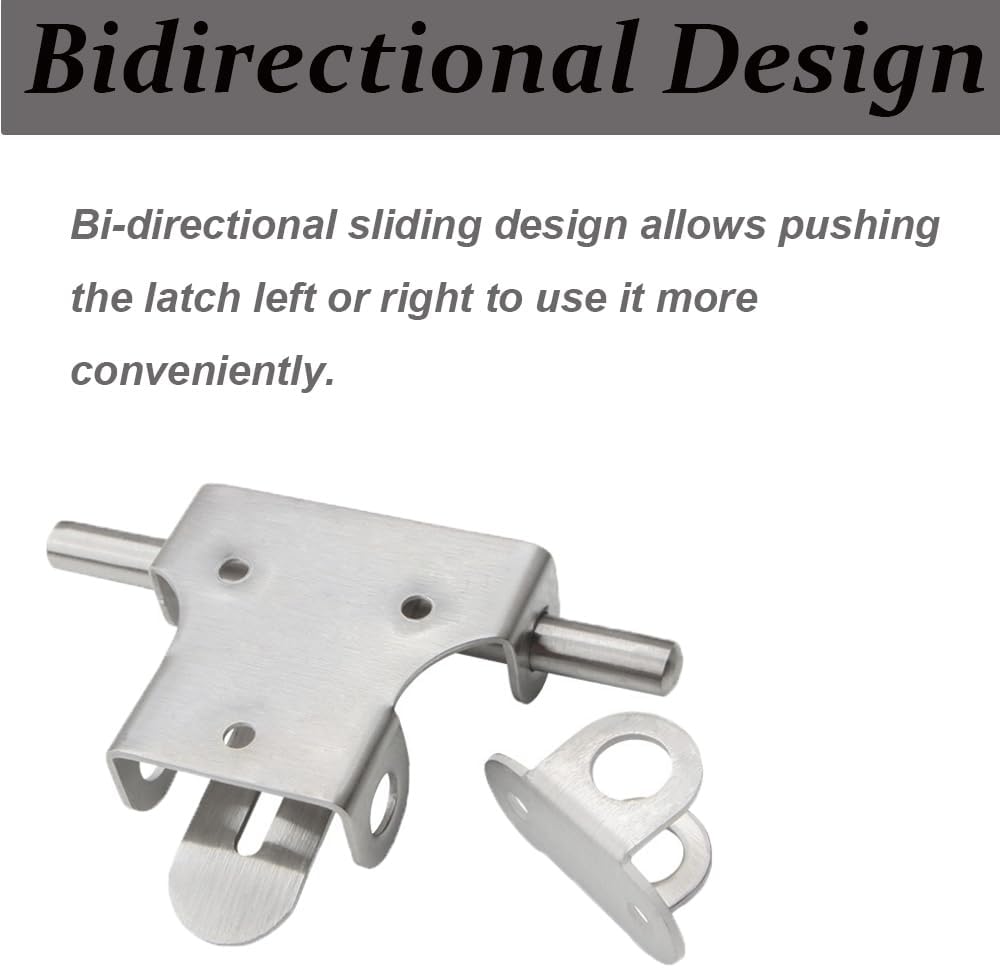 Stainless Steel Bolt Latch Lock, 120mm Sliding Bolt Gate Latch Lock with Padlock Hole, Hardware Gate Latch for Home Office Garden Fence Shed Door (Silver)