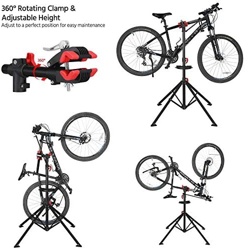 Yaheetech Adjustable Height Bicycle Workstand Folding Bike Repair Maintenance Mechanic Bicycle Stand Rack with Four Legs, 108.5-188.5 cm, Black