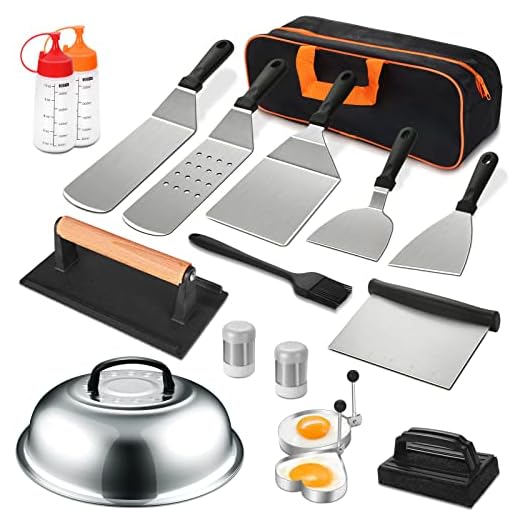 18PCS Griddle Accessories Kit, Flat Top Grill Accessories Set for Blackstone and Camp Chef, Grill Spatula Set with Enlarged Spatulas, Basting Cover, Scraper for Outdoor BBQ