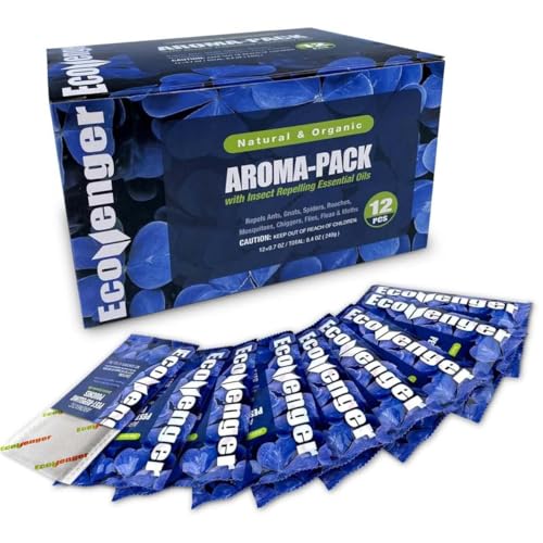 EcoVenger Pest Control Aroma Sachets 12-Pack Pouches, Natural Insect Repellent, Moths, Mosquitoes, Spiders, Roaches, Lasting Deterrence, Peppermint/Cedar/Lemongrass Safe Around Children & Pets