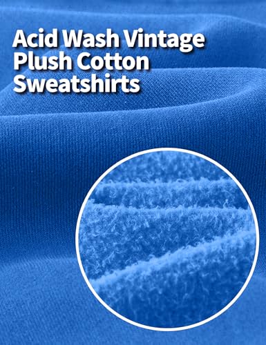 Hatant Sweatshirt for Women Acid Wash Athletic Hoodies Heritage Fleece V-neck Long Sleeve Hoodie Y2K Crop Pullover Women Sweatshirt Cotton Fleece Lined Hoodies Workout Pullover Shirt Bright Blue-M
