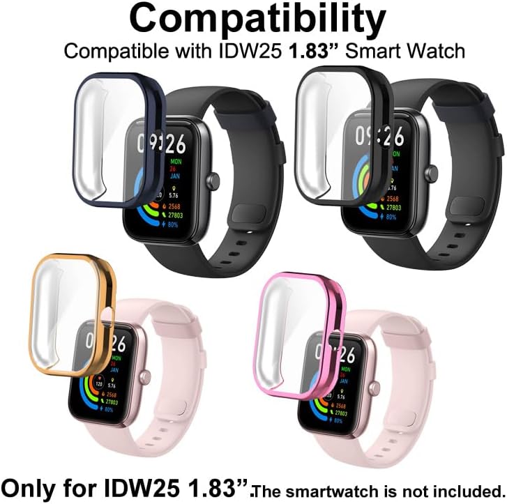 Miniatura 2 de Fundas de reloj compatibles con Mikeg BOOOMIC SENBONO KALINCO IDW25 de 1.83 pulgadas, funda de TPU con protector de pantalla, cuerpo protector y