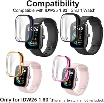 Watch Cases compatible with Mikeg BOOOMIC SENBONO KALINCO IDW25 1.83 Smartwatch, TPU Case with Screen Protector, Protecting Body & Screen
