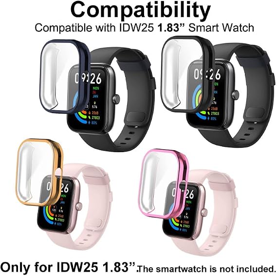 Watch Cases compatible with Mikeg BOOOMIC SENBONO KALINCO IDW25 1.83 Smartwatch, TPU Case with Screen Protector, Protecting Body & Screen