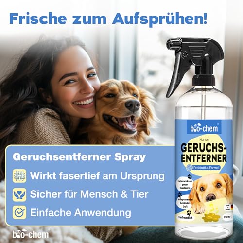 bio-chem Geruchsentferner Set | Hunde-Spray 750 ml + Wäschespülung 1L | Mikrobiologisch & effektiv | Gegen Tiergeruch auf Textilien & Oberflächen