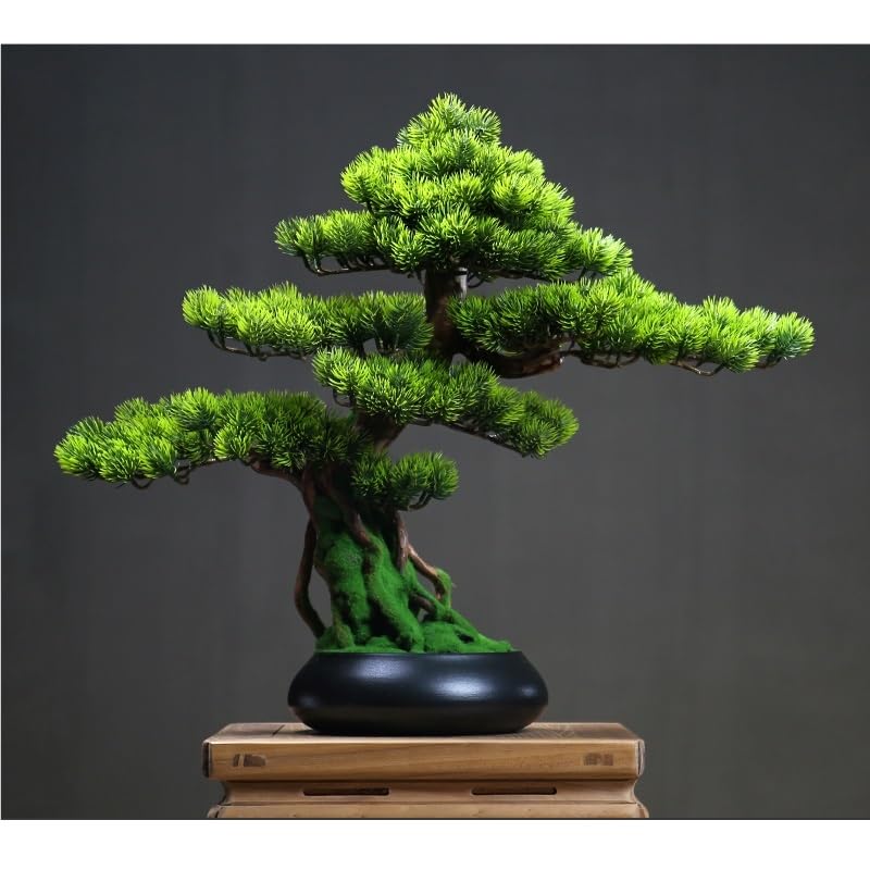 Bonsái planta artificial en maceta pequeña Tuya decorativa de interior 7