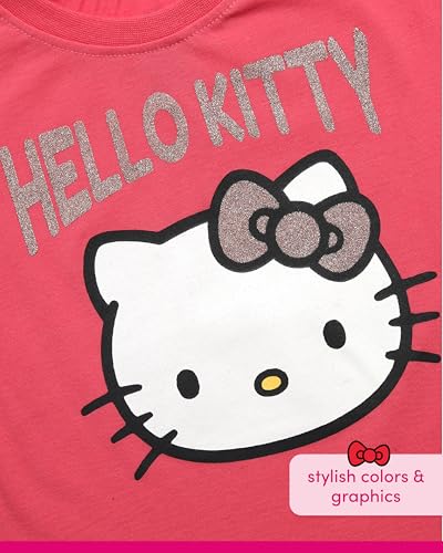 Image of Hello Kitty Girls Shirts - 2 Pack Cotton Blend Short Sleeve Tops - Crewneck Cute Graphic Girls Tee Shirt Pack
