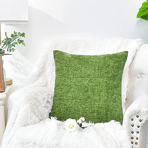 Image of CaliTime Pack of 2 Cozy Throw Pillow Covers Cases for Couch Sofa Home Decoration Solid Dyed Soft Chenille 12 X 12 Inches Forest Green