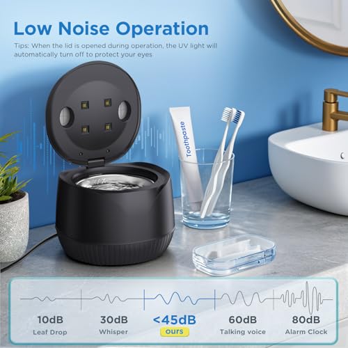 Image of Dental Ultrasonic Retainer Cleaner Machine: 45kHz Dental Cleaning Pod with Digital Timer & 200ML, Cleaning for Dentures, Mouth Guards, Aligners, Night Guards, Braces, Toothbrush Heads & Jewelry, Black