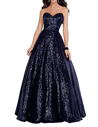 Preisvergleich Produktbild P104 Ballkleid mit Pailletten, schulterfrei, mit Kristallperlen, schwingendes Ballkleid, lang, Marineblau ohne Perlen Raffhalter, 50 DE Plus