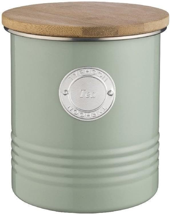 TYPHOON Living Collection, Tea Storage with Lid, Pastel Green, 1 Litre Kitchen Storage Box for Tea, Airtight Bamboo, 12 x 12 x 14 cm