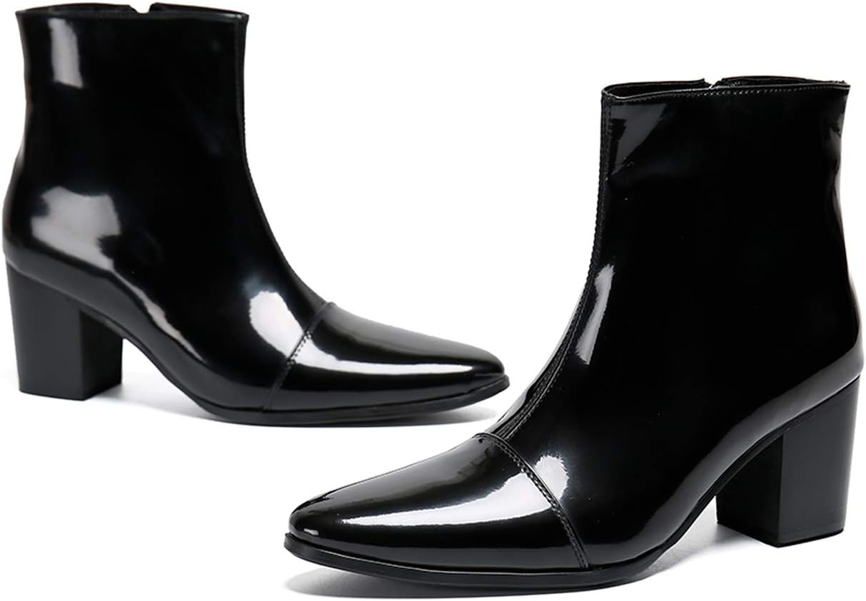 Santimon Mens Boots Casual Patent Leather Chelsea Dress Boots Zipper on Side Mid Calf Boots for Men - Image 6