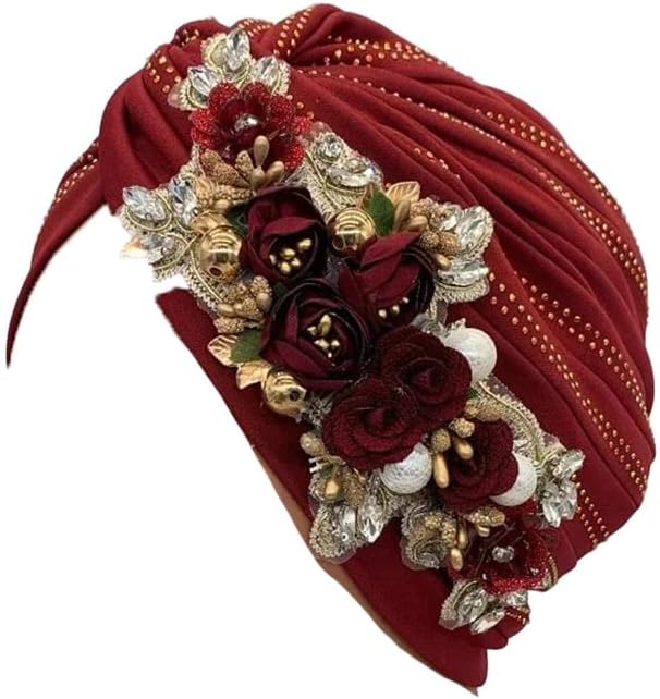 Women's Diamonds Flower Turban Cap African Headwrap Nigeria Wedding Party Headwear Female Twisted Hat
